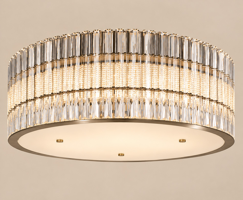 Jada matte black flush ceiling light with clear glass detailing