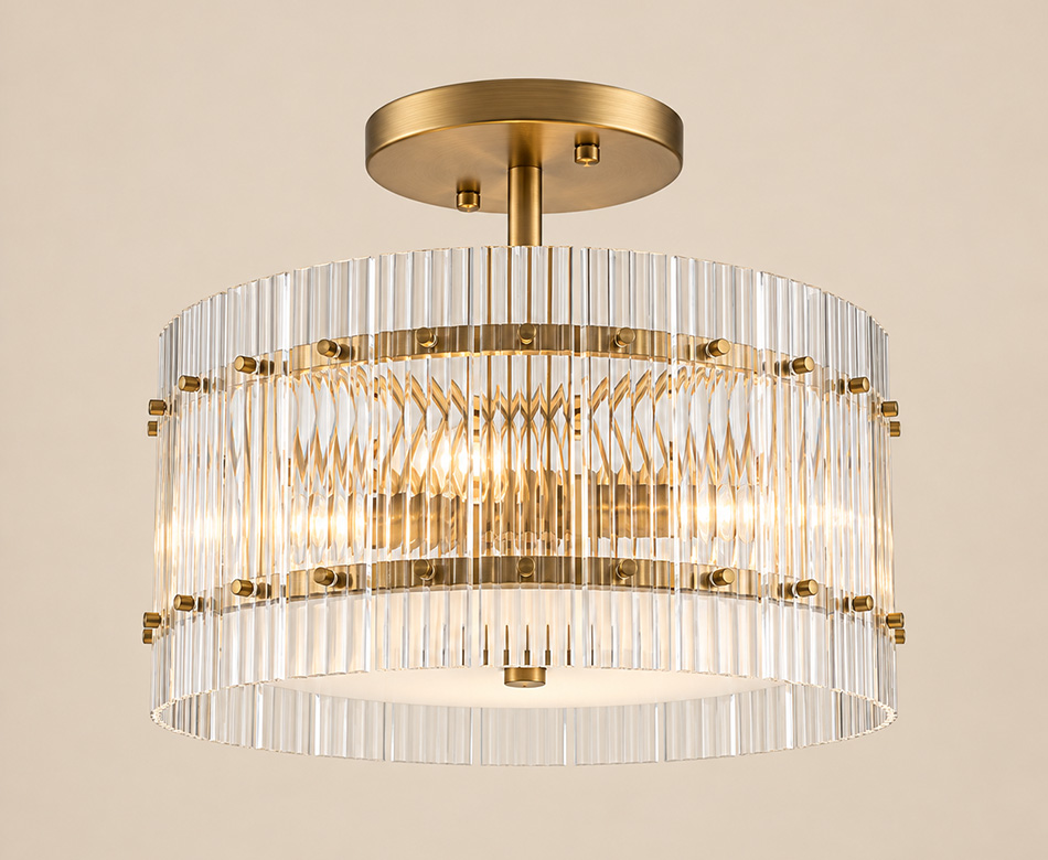 Palma brushed gold flush ceiling light with clear glass detailing