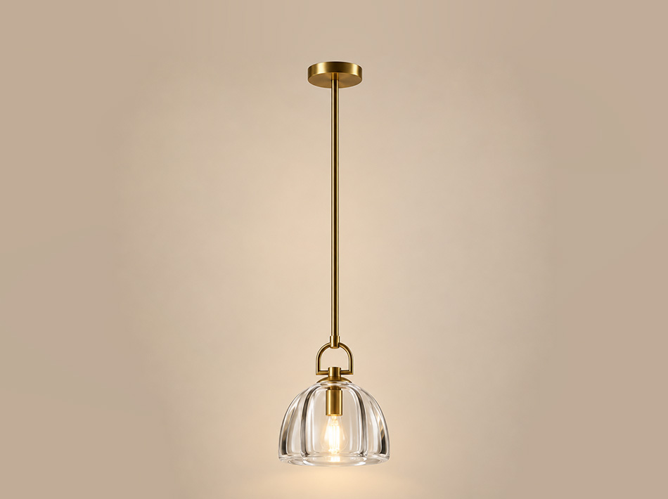 Zina brushed gold pendant lamp with clear crystal shade
