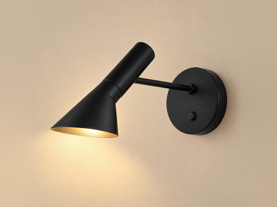 Rene matte black wall-mounted reading light with adjustable directional shade