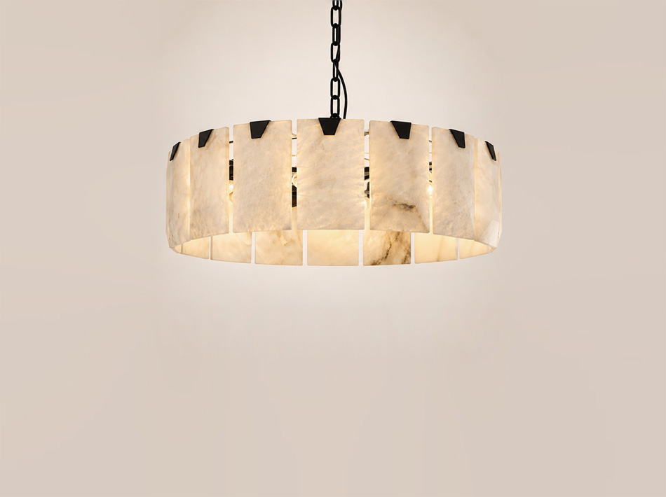 Brooke matte black ceiling lamp with circular natural alabaster panels