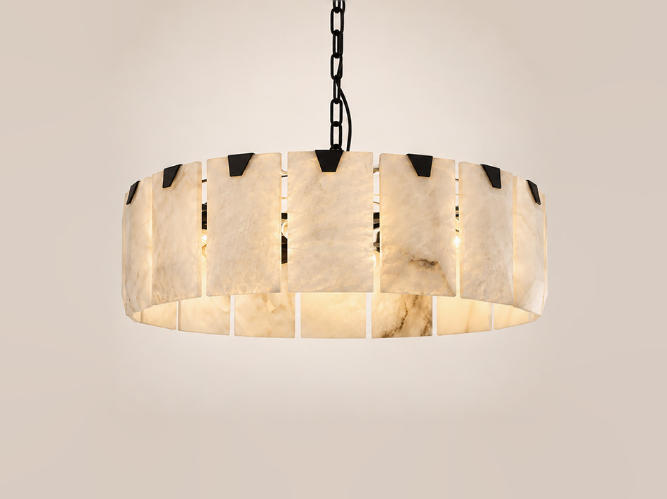 Brooke matte black ceiling lamp with circular natural alabaster panels