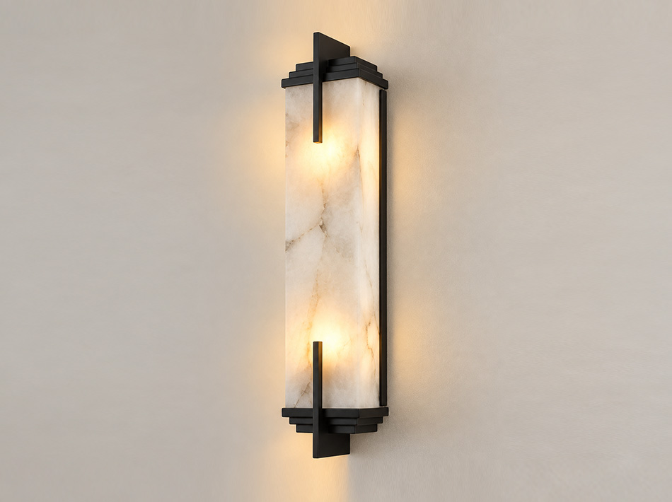 Antony matte black wall sconce with illuminated natural alabaster panel | Wall Sconces Dubai